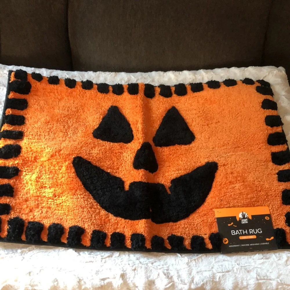 Halloween Pumpkin Orange and Black Bath Rug